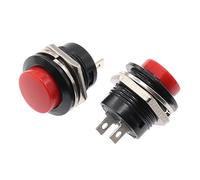 2 Pack 16mm Push Button Switch 12V 5A, 2-Pin Red Momentary Push to Make Metal Button, Waterproof Stainless Steel Actuator for Car Horn, Automotive, Marine, Motorbike & DIY Smart Home Control