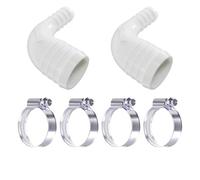 2 Pack 16mm to 13mm 90 Degree Reducer Elbow + 4 Worm Drive Clips White | ABS, made in the UK | Zinc plated steel clamps included | Right-angle bend, ribbed grip on both ends | -20°C to +105°C