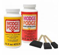 2 Pack 16oz Gloss + 16oz Matte Modge Podge Decoupage Glue Kit - Craft Sealer & Finish 473ml Bottles with 3 Foam Brushes - Clear Drying Waterbased Craft Adhesive for Wood Paper Fabric