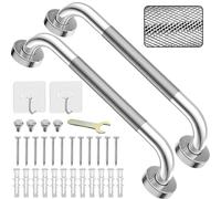 2 Pack 17inch Grab Bar Rail, 304 Stainless Steel Non-Slip Bathroom Chrome Grab Rail, Non-Slip Disability Auxiliary Handle, Safety Handle for Kitchen Bedroom Bathtub, Shower, Steps, Indoor/Outdoor