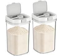 2 Pack 1800ml Clear Protein Powder Container, with Spoon and Sealed Lid | Plastic Airtight Canister, Stackable Travel Dispenser, for Coffee, Flour, Sugar, Cereal, Kitchen & Pantry Organization