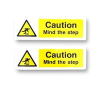 2 PACK - 180mm X 60mm Caution Mind Step Self Adhesive Stickers - Sign, Warning Trip hazard, Dont Fall, Careful