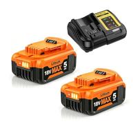 2 Pack 18V 5.0Ah DCB184 Battery And Charger Replacement for Dewalt Battery | DCB182 DCB200 DCB180 DCB181 DCB201 DCB204 DCB185 DCB203 with LED Indicator