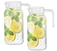 2 Pack 1L Acrylic Pitcher, Juice Jug Water Pitcher, Fridge Jug, BPA-Free & Shatter-Proof, Transparent Water Jugs with Lid, Non Spill Plastic Jug for Hot/Cold Water Ice Tea Coffee Milk Juice Beverage