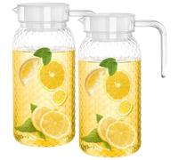 2 Pack 1L Acrylic Pitcher, Water Jug with Lid, BPA-Free & Shatter-Proof, Transparent Juice Jug Water Pitcher, Non Spill Fridge Jug, Plastic Jug for Hot/Cold Water Ice Tea Coffee Milk & Juice Beverage