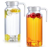 2 Pack 1L Acrylic Pitcher With Lid, BPA-Free & Shatter-Proof, Non Spill Fridge Water Jug, Transparent for Hot/Cold Water, Ice Tea, Coffee, Milk & Juice Beverage