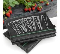 2 Pack 1m x 10m Garden Weed Control Membrane with 20 Ground Pegs Heavy Duty Sheet 1m Wide Cover Woven Mat Easy Cut Holes Plants Patch Stop Weeds Grass Gravel Path Patio Pond Liner Water Drain Well