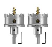 2-Pack 2-3/8" TCT Hole Saws for Hard Metal, Heavy Duty 60mm Tungsten Carbide Tipped Hole Cutters Set with Spring-Loaded Pilot Drill Bits for Stainless Steel, Metal, Iron, and Plastic.