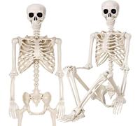 2 Pack 2.95 ft Halloween Skeleton - 90cm Life Size Human Skeleton with Full Body Posable Joints - Spooky Scary Plastic Skeleton for Outdoor Decoration, Halloween Party Decor, Haunted House Props