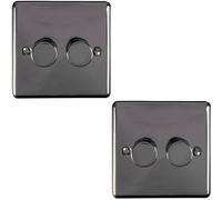 2 PACK 2 Gang 400W 2 Way Rotary Dimmer Switch BLACK NICKEL Light Dimming Plate