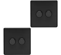 2 PACK 2 Gang Dimmer Switch 2 Way LED SCREWLESS MATT BLACK Light Dimming Wall