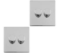 2 PACK 2 Gang Dimmer Switch 2 Way LED SCREWLESS POLISHED CHROME Light Dimming