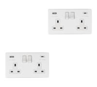 2 PACK 2 Gang Double 13A UK Plug Socket & 2x 3.1A USB-C & A SCREWLESS MATT WHITE