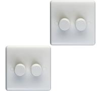 2 PACK 2 Gang Double 400W LED 2 Way Rotary Dimmer Switch WHITE Dimming Light