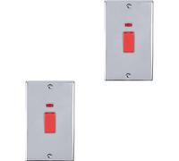 2 PACK 2 Gang Double 45A DP Switch Neon - POLISHED CHROME & GREY Vertical Rocker