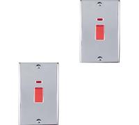 2 PACK 2 Gang Double 45A DP Switch Neon POLISHED CHROME & WHITE Vertical Rocker