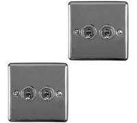 2 PACK 2 Gang Double Retro Toggle Light Switch BLACK NICKEL 10A 2 Way Plate