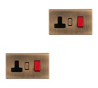 2 PACK 2 Gang Double SCREWLESS 45A Cooker Switch & 13A UK Socket ANTIQUE BRASS