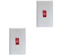 2 PACK 2 Gang Double Vertical 45A DP Cooker Switch - WHITE Rocker Oven Appliance