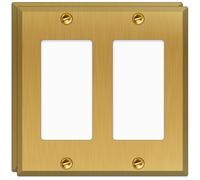 (2 Pack) 2-Gang Satin Brass Rocker Switch Wall Plate, 1-Gang, Standard Size, Heavy-Duty Metal, GFCI/Rocker Outlet Cover, UL Listed Decorative Light Switch Cover, Made in USA, Screw Mount, Satin Finish
