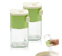 2 Pack 2 in 1 Glass Salt Shaker with Side Spout, 0.5g Quantitative Pressed Salt Container Refillable Seasoning Bottle, Borosilicate Glass Spice Shaker, for Sugar, Salt, Camping, Kitchen, BBQ (200 ml)