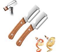 2 Pack, 2 in 1 Multi Functional Vegetable Peeler, with Bottle Opener and Wooden Handle Stainless Steel Blade Kitchen Tool for Sugar Cane Potato Fruit Pineapple Pumpkin Papaya Carrot Veggie Peeler