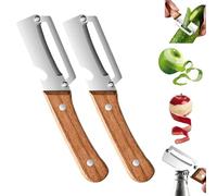 2 Pack 2 in 1 Multi Functional Vegetable Peeler with Bottle Opener and Wooden Handle Stainless Steel Blade Kitchen Tool for Sugar Cane Potato Fruit Pineapple Pumpkin Papaya Carrot Veggie Peeler (A)