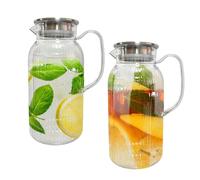 2 Pack 2 Liter BPA Free Transparent Plastic Water Pitcher with Lids Fridge Safe Water Jugs for Iced Tea Juice Sangria Lemonade Milk and Hot Cold Beverages Large Water Carafes for Home and Outdoor Use