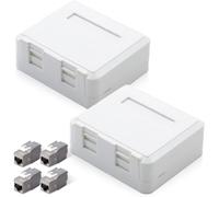 2 Pack 2-Port CAT 7 Universal Network Socket + 4 Pack CAT 7 Keystone RJ45 Module Surface-Mounted Network Socket, Connection Box, LAN Socket for 10 Gigabit Ethernet, Network Socket Surface-Mounted Box