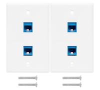 2-Pack 2 Port Ethernet Wall Plate, RJ45 Cat6 Female to Female Jack Inline Coupler Face Plates, 2-Port