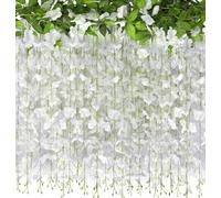 2 Pack 20 Branches Artificial Wisteria Hanging Flowers 6 Feet Vine Silk Garland for Wedding DIY Party Garden Home Decor (White)