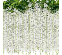 2 Pack 20 Branches Wisteria Hanging Flowers 6 Feet Artificial White Wisteria Vine Silk Flowers Garland for Wedding Arch Party Garden Home Decor