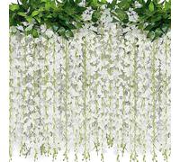 2 Pack 20 Branches Wisteria Hanging Flowers 6 Feet Artificial White Wisteria Vine Silk Flowers Garland for Wedding Arch Party Garden Home Decor (White)