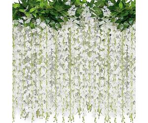 2 Pack 20 Branches Wisteria Hanging Flowers 6 Feet Artificial White Wisteria Vine Silk Flowers Garland for Wedding Arch Party Garden Home Decor (White)