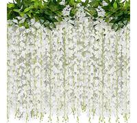 2 Pack 20 Branches Wisteria Hanging Flowers 6 Ft Artificial Wisteria Vine Silk Flowers Garland for Home Outdoor Ceremony Wedding Arch Floral Decor (White)