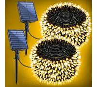 2-Pack 200FT Solar String Lights for Outside, 600 LED Extra-Bright Solar Light Outdoor with 19 Modes & Timer, Waterproof Fairy Solar Lights for Garden Patio Tree Christmas Decorations (Warm White)