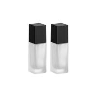 2 Pack 20ml/0.7oz Empty Frosted Glass Foundation Bottle, Travel Refillable Square Lotion Pump Bottles for Essential Oils Liquid Body Cream Cosmetic Foundation Samples Vials Emulsion Essence Container