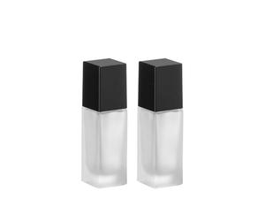 2 Pack 20ml/0.7oz Empty Frosted Glass Foundation Bottle, Travel Refillable Square Lotion Pump Bottles for Essential Oils Liquid Body Cream Cosmetic Foundation Samples Vials Emulsion Essence Container