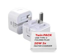 2 Pack 20W USB C Plug "ONLY" Fast Charge UK Folding Travel Adapter with PD Quick Charge - 3x Faster 20W USB-C Power Adapter for iPhone 16/15/14/13/12/11 Pro/SE, iPad, Samsung Galaxy S23/S22