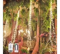 2 Pack 220 LED Firefly Bunch Lights Battery Operated, 8 Flashing Modes Waterproof Copper Wire Waterfall Lights, Remote Controlled Timer and Hooks, Fairy Lights for Indoor Outdoor Decor (Warm White)