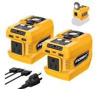 2 Pack 220W Power Inverter Compatible with Dewalt 18V/20V Battery Inverter DC 18V to AC 110V Portable Power Station Generator with 2 USB Ports & 1 Type-C & 1 AC Outlet, 400 Lumen Light