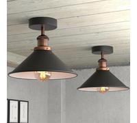 2 Pack 22Cm Vintage Conical Shade Flush Mount Ceiling Light Painted Finish E27 Holder Easy Fit For Bedroom, Living Room With Bulb