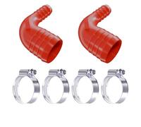 2 Pack 22mm to 19mm 90 Degree Reducer Elbow + 4 Worm Drive Clips Red | ABS, made in the UK | Zinc plated steel clamps included | Right-angle bend, ribbed grip on both ends | -20°C to +105°C