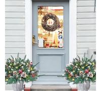 2 Pack 24 Inch Lighted Christmas Planter Filler, Battery Powered Frosted Xmas Trees with 50 LED Lights, Small Porch and Pathway Decorations with Pine Cones & Red Berries