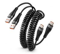 2-Pack 240W 6A Coiled USB C Charger Cable, 6FT Spring USB-A to USB-C Lead | Fast Charging Type C Cable for Car, 0.45m to 2m Retractable Auto Cable for Android iPhone 17/16/15 Samsung Galaxy S25/S24/S23
