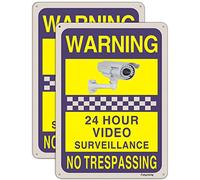2 Pack 24H Video Surveillance Signs No Trespassing Signs CCTV Warning Signs 10 x 7 Inches Metal Reflective Rust Aluminum Weatherproof Fade Resistant UV Protected Easy Mounting Outdoor Use