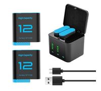 2 pack 2580mAh replacement batteries for GoPro Hero 12/11/10/9 with 3-channel Type-C battery charging station USB-C charging