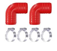 2 Pack 28mm 90 Degree Hose Elbow Joiner + 4 Worm Drive Clips Red | 3D printed ABS, made in the UK | Zinc plated steel clamps included | Ribbed barbs for a secure grip | -20°C to +105°C