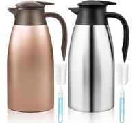 2 Pack 2L Thermal Coffee Carafe, Double Walled Vacuum Insulated Jug, Coffee Pot with Press Button Top, Stainless Steel Thermal Jug, Keep Hot & Cold Water (Silver, Rose Gold)