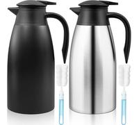 2 Pack 2L Thermal Coffee Carafe Jug, 68 OZ Silver Stainless Steel Insulated Jug Tea Pot, Double Walled Vacuum Carafe Jugs for Coffee Tea Hot Water Hot Beverage (Black/Silver)